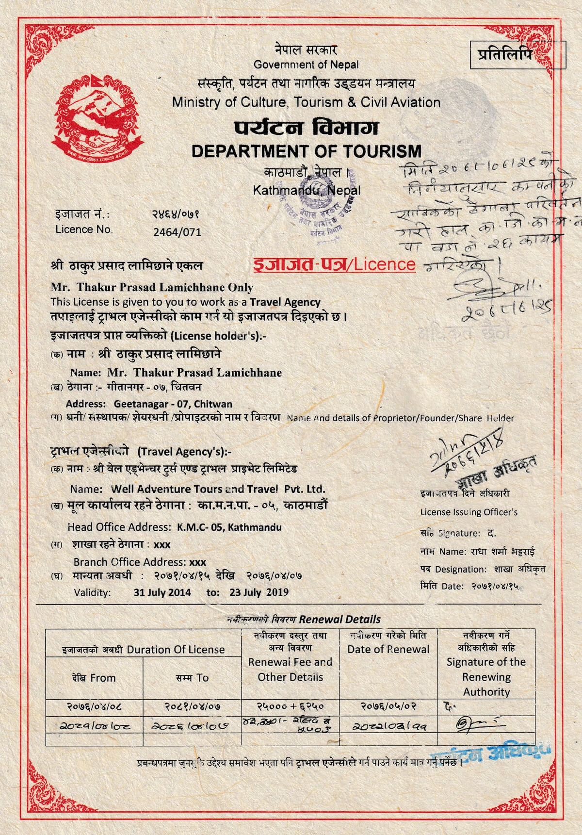 License of Tourism Industry Division